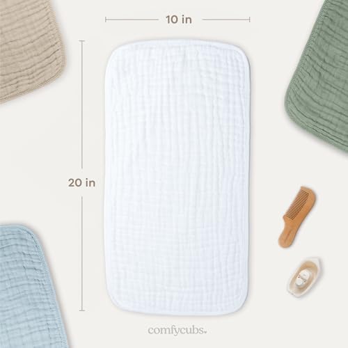 Comfy Cubs Muslin Burp Cloths 20x10" 10 Pack, Baby Burp Cloths - White - Image 3