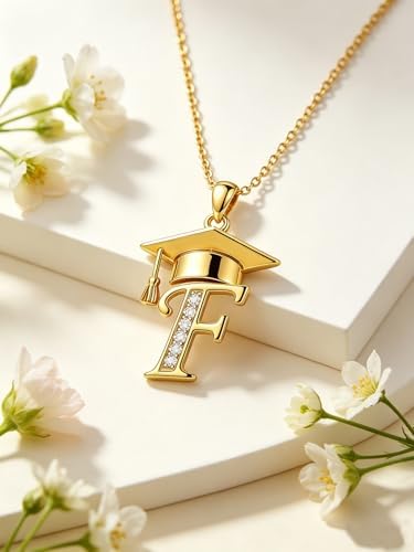 Graduation Gifts for Women, 18K Gold Graduation Initial Necklace A-Z, Inspiring Grad Pendant Necklace Present, College Seniors High School Graduations Jewelry Gifts - Image 3