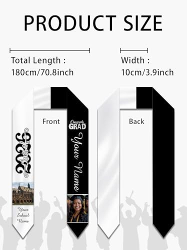 Personalized Graduation Stole Sash Custom Class of 2026 Congratulation Graduation Gifts with Photo - Image 3