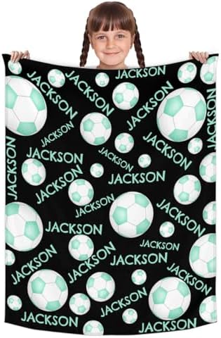 Personalized Baby Blankets for Girls Boys, Custom Baby Blanket with Name Swaddle Toddler Fleece Blanket Personalized Gift Green Black Soccer Text - Image 2