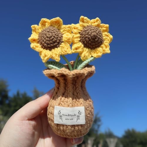 Crochet Sunflower Gift for Mom – Handmade Double Sunflower Pot, Cute Mother’s Day & Birthday Gift for Women, Dad, Teacher, Friend, Coworker, Inspirational Desk Decor - Image 3