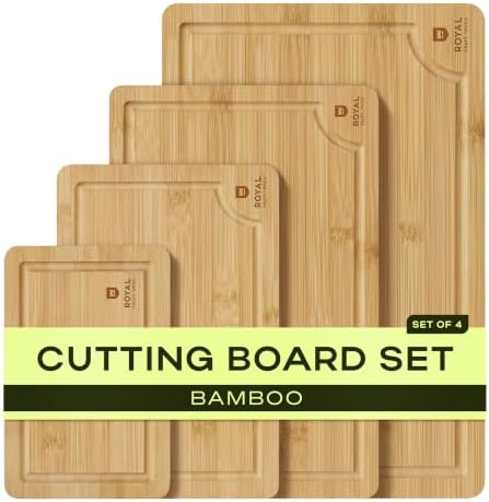 ROYAL CRAFT WOOD Wooden Cutting Boards for Kitchen Meal Prep & Serving - Bamboo Wood Serving Board Set with Deep Juice Groove Side Handles - Charcuterie & Chopping Butcher Block for Meat by ROYALCRAFTWOOD