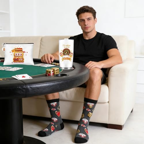 CRASHOT Casino Gifts for Women Men, Gambling Gift, Includes 20 oz Tumbler Keychain Makeup Bag & Sock, Thanksgiving Christmas Birthday Present for Casino Lovers - Image 7