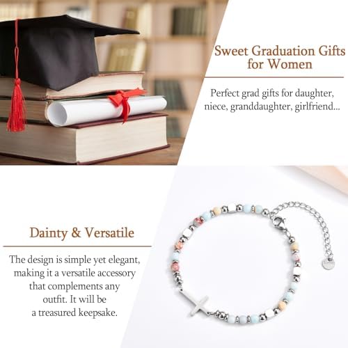 Graduation Gifts for Her- Class of 2026 Primary Middle High School College Grad Gift, Adjustable Stainless Steel Beaded Cross Bracelet for Girls & Women - Image 6