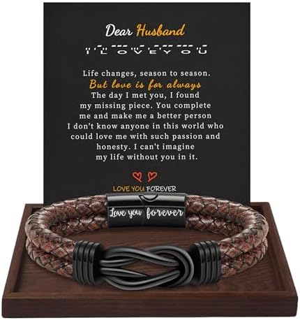 Btysun Gifts for Men, Gifts for Boyfriend Leather Bracelets for Men Stocking Stuffers for Him 2026 I Love You Gift Infinity Cuff Bracelets Birthday Christmas Jewelry for Son Grandson Dad Husband by BTYSUN