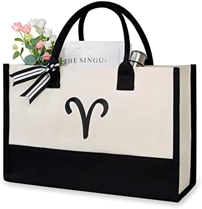 TOPDesign Personalized Initial Canvas Beach Bag, Monogrammed Gift Tote Bag for Women by TOPDesign