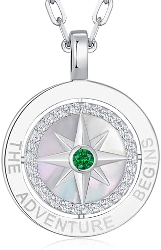 Compass Birthstone Pendant Necklace for Women, S925 Sterling Silver Jewelry by LOUISASECRET