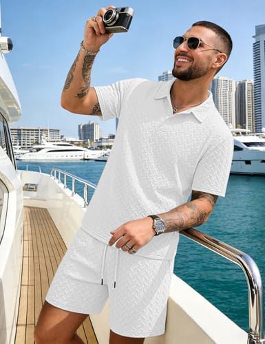 Men's 2 Pieces Outfits Casual Polo Shirt and Shorts Set Collar Athletic Jogging Summer Tracksuit - Image 5