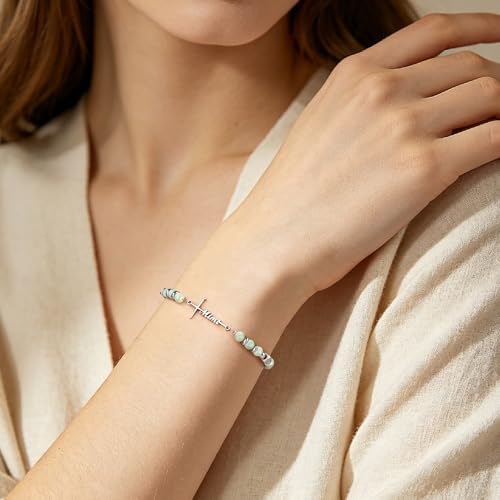 Gifts for Women Faith Cross Bracelet, Unique Amazonite Bracelets for Women - Image 3