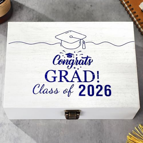 Graduation Memory Keepsake Box with Photo Custom 2026 Large Grad Card Box with Customized Picture Gift for Him Her for Graduate Grad High School Party(Blue,Classic) by Seeloowy