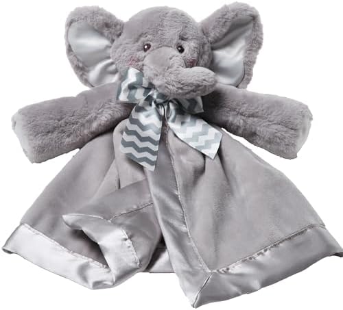 Bearington Baby Lil' Spout Snuggler - 15" Elephant Lovey Security Blanket with Satin Trim and Chevron Bow - Soft Plush Lovie for Babies and Baby Security Blanket Gift for Girls and Boys by BearingtonCollection