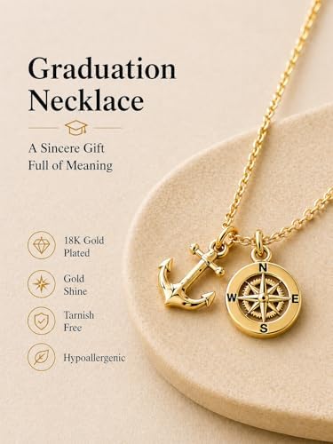 Zealmer Dainty 18K Gold Plated Compass World Map Pendant Necklace Graduation Gift for Friends - Image 4