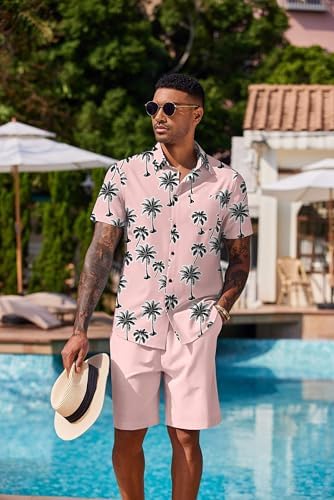 COOFANDY Men's Hawaiian 2 Piece Outfits Floral Button Down Shirt and Shorts Vacation Outfits Summer Beach Matching Set - Image 2