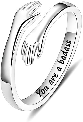 Yesteel S925 Sterling Silver Hug Ring for Women Teen Girls, Adjustable Ring Jewelry Mothers Day Birthday Gifts for Daughters Mom Sister Wife Friends Grandma by YESTEELJEWELRY