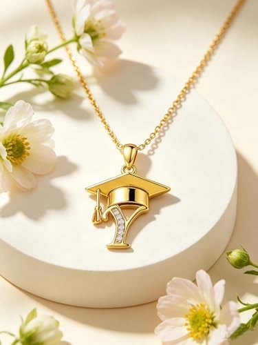 Graduation Gifts for Women, 18K Gold Graduation Initial Necklace A-Z, Inspiring Grad Pendant Necklace Present, College Seniors High School Graduations Jewelry Gifts - Image 3