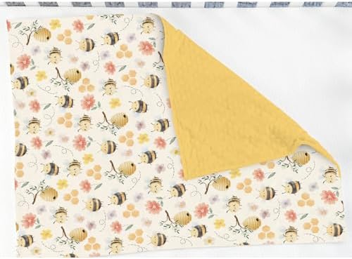 Pastel Bee Floral Baby Blanket for Girl Boy Vintage Bees Honeycomb Flowers Soft Mink Dotted Backing Double Layer Swaddle Receiving Blanket for Toddler Nursery Summer Spring Garden Bed Blanket 30x40 - Image 3