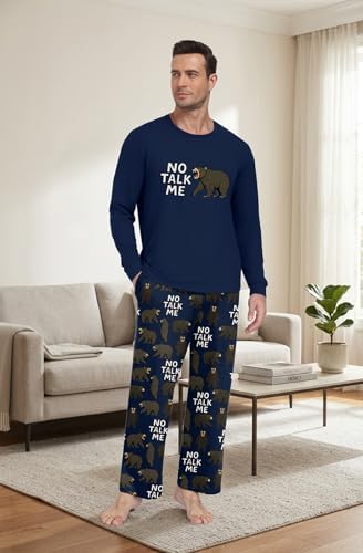 PrinStory Men's Pajama Sets Loungewear Sleepwear Pjs Lightweight Long Sleeve Shirts & Bottoms Soft Comfy Sleep Sets S-2XL - Image 2