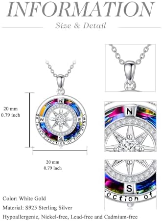 TOUPOP Graduation Gift for Her 925 Sterling Silver Compass Necklace Inspirational Jewelry for Daughter Niece Girlfriend Sister College High School Student Birthday Christmas Travel Present - Image 5
