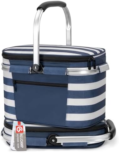 ALLCAMP Picnic Basket, 22L Insulated Cooler Foldable, Thick, Blue White by ALLCAMPOUTDOORGEAR