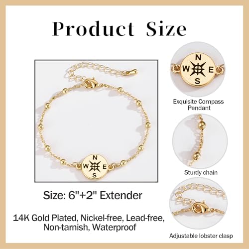 2026 Graduation Bracelet for Her-14K Gold/Silver Plated Compass Bracelet with Grad Cap Gift Box Graduation Gift for Middle High School College Graduates - Image 5
