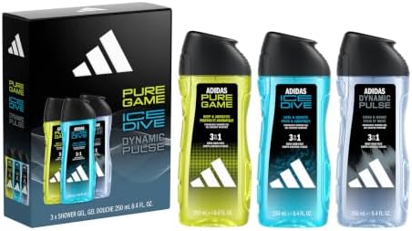 adidas Giftset a Pure Game, Ice Dive and Dynamic Pulse Shower Gel (3x 250ml, 8.4fl oz.), for Him, Notes of Rosemary, Lemon, Peppermint, and Grapefruit, Men's Fragrance, Long Lasting, Sporty Fragrance by adidasfragrance