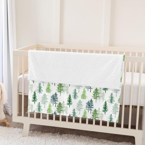 Watercolor Green Pine Trees Baby Blankets for Girl Boy Pine Forest Landscape Soft Mink Dotted Backing Double Layer Swaddle Receiving Blanket Nature Adventure Toddler Nursery Bed Blanket Crib 30x40 - Image 5