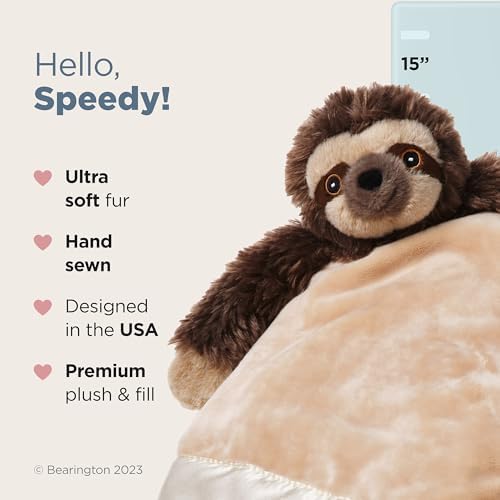 Bearington Baby Speedy Snuggler - 15" Soft Sloth Lovey Security Blanket with Satin Trim and Plush Sloth Head - Cuddly Comfort Lovey for Baby Boys and Girls - Cute Animal Gift for Babies - Image 2