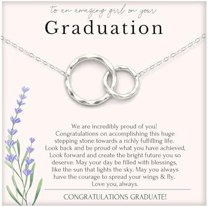 HOPE LOVE SHINE Graduation Jewelry for Her, 2 Interlocking Rings Necklace with Message Card, Gift Card and Jewelry Box by HopeLoveShine