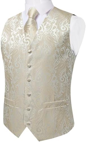 DiBanGu Mens Vest and Tie Set Formal Paisley Waistcoat and Necktie Pocket Square Cufflinks Silk Suit Vest for Tuxedo Wedding - Image 4