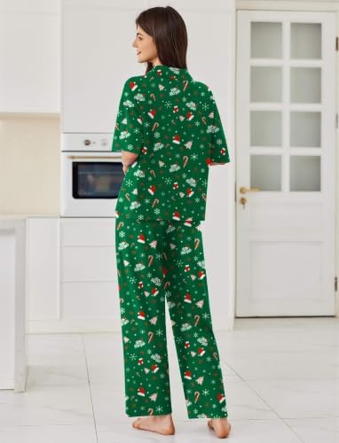 Ekouaer Women Pajamas Set Button Down Sleepwear Short Sleeve Pjs Long Pants - Image 2