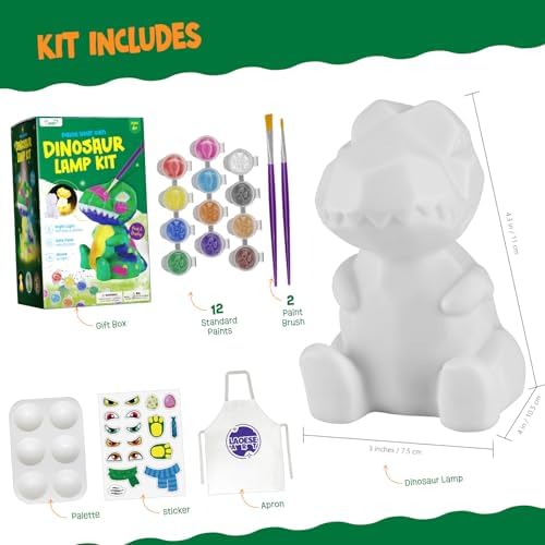 Paint Your Own Dinosaur Lamp Kit, Crafts for Kids Ages 6-12, Gifts for Boys - Image 2