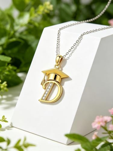 Graduation Gifts for Women, 18K Gold Graduation Initial Necklace A-Z, Inspiring Grad Pendant Necklace Present, College Seniors High School Graduations Jewelry Gifts - Image 4