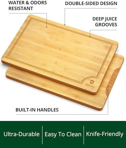 ROYAL CRAFT WOOD Wooden Cutting Boards for Kitchen Meal Prep & Serving - Bamboo Wood Serving Board Set with Deep Juice Groove Side Handles - Charcuterie & Chopping Butcher Block for Meat - Image 2