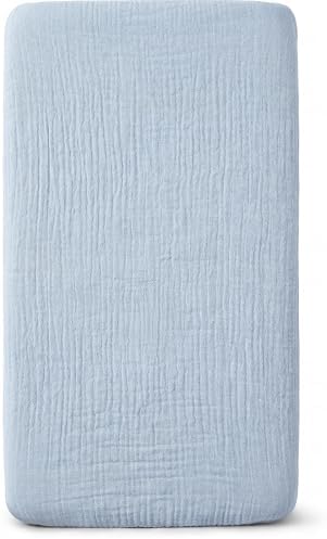 Muslin Bassinet Sheet Compatible with Mika Micky & Baby Delight Bedside Sleeper - 100% Cotton Rectangular Mattress Pad Cover (35"x20"), Breathable & Soft, Boho (1 Pack Blue) by ProGoleem