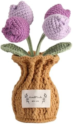 Tulip Crochet Flower Potted Plant Handmade Desk Decor Gift by YOOJEE