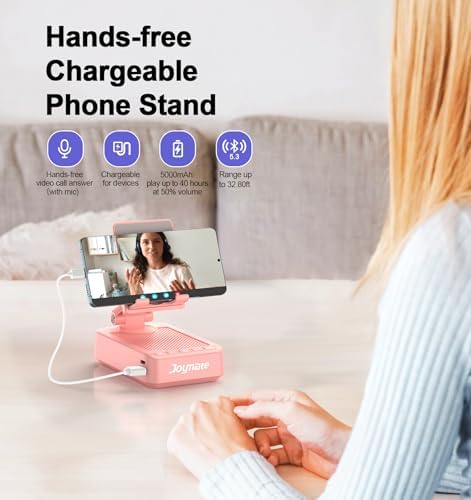Gifts for Women Girls, Phone Stand with Bluetooth Speaker and Charging Function 360° Rotable Angle Adjustable Cell Phone Holder with HD Stereo Sound Fits All Phones,Tablet (Pink) - Image 2