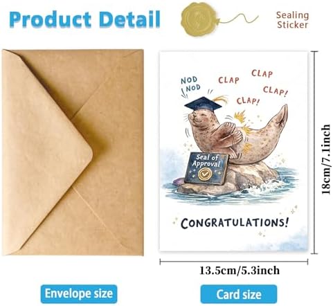 Funny Graduation Card, Cute Seal Card for Him and Her, High School & College Graduation Gift for Women - Image 3
