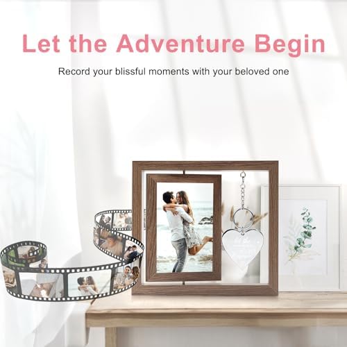 Engagement Gifts for Couples - Let The Adventure Begin Engagement Picture Frame, Cool Wedding Engagement Gift for Newly Engaged Couples Women 2026, 4x6 Rotating Floating Engaged Frame - Image 4