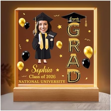 Hyturtle Personalized Graduation Night Light - Custom Night Light with Picture - Graduation Plaque Inspirational College Grad Gifts for Daughter from Mom - Senior 2026 Graduation Gifts Her Him by Hyturtle