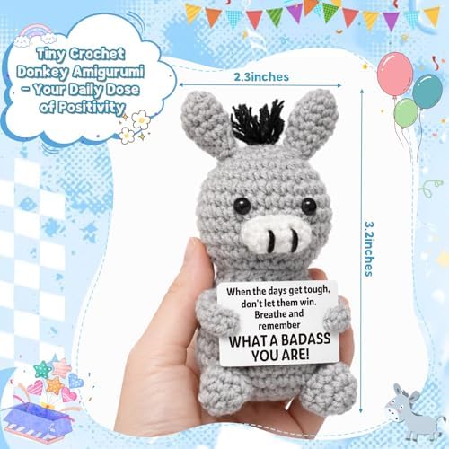 Funny Graduation Positive Badass Donkey Crochet Animals, Motivational Gift for Women Men Coworkers, Best Friends - Uplifting Support Small Fathers Day Holiday Basket Stuffer for Grandkids - Image 4