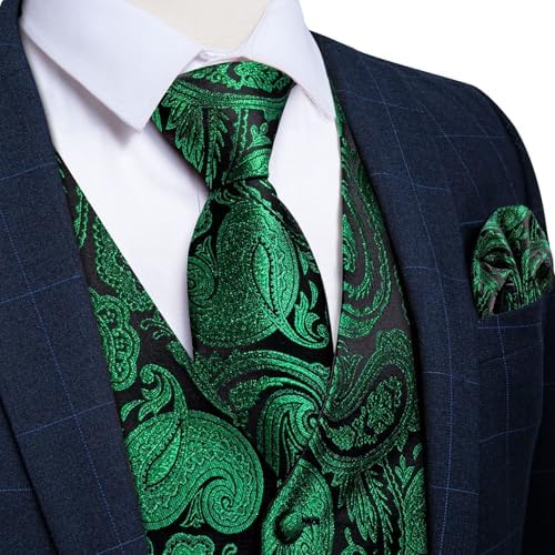 DiBanGu Mens Vest and Tie Set Formal Paisley Waistcoat and Necktie Pocket Square Cufflinks Silk Suit Vest for Tuxedo Wedding - Image 3