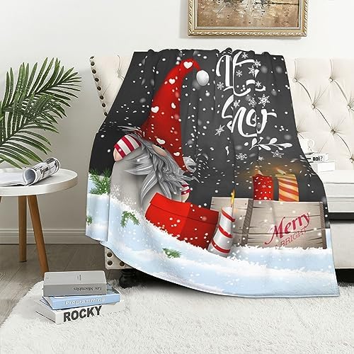 Christmas Throw Blanket, Merry Christmas Gnome Xmas Gifts Winter Snowflakess, Living Room/Bedroom/Sofa Couch Warm Soft Bed Flannel Blanket for Children Adults All Season 50"X40" - Image 5