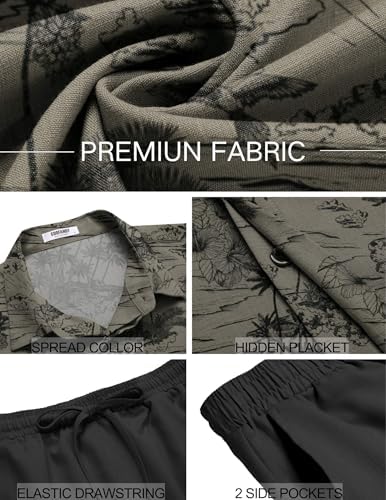 COOFANDY Men's Summer Beach Outfits 2 Piece Short Sleeve Shirts and Shorts Vacation Texture Linen Sets for Men - Image 4