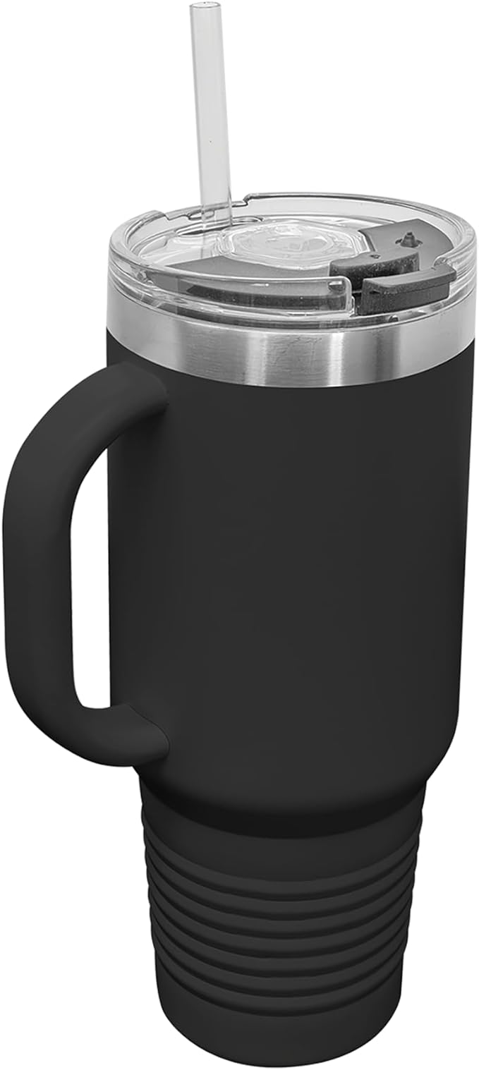 LaserGram 40oz Vacuum Insulated Travel Mug with Handle, Black Widow Spider, Personalized Engraving Included (Black)