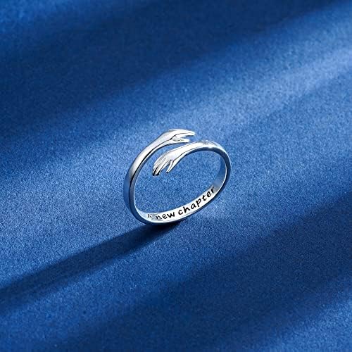 Yesteel S925 Sterling Silver Hug Ring for Women Teen Girls, Adjustable Ring Jewelry Mothers Day Birthday Gifts for Daughters Mom Sister Wife Friends Grandma - Image 3