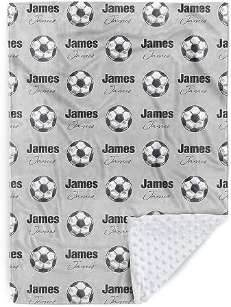 Custom Soccer Blanket - Personalized Name with Soccer Patterns - Soft Plush Flannel Blanket with Double Layer Dotted Backing for Baby Toddler Kids Teen Boys Girls Gifts Grey by Duckbe
