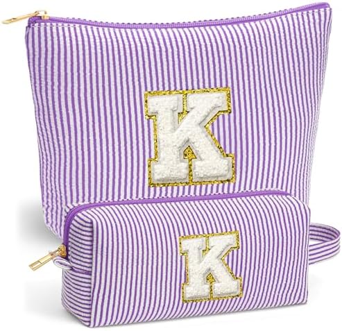 Travel Toiletry Bag Set for Women - Travel Essentials, Initial Travel Makeup Bag Organizer Small Cosmetic Bag for Purse Purple Stuff Gifts for Women Mom Girlfriend Teacher, Purple Letter K by Fohufo