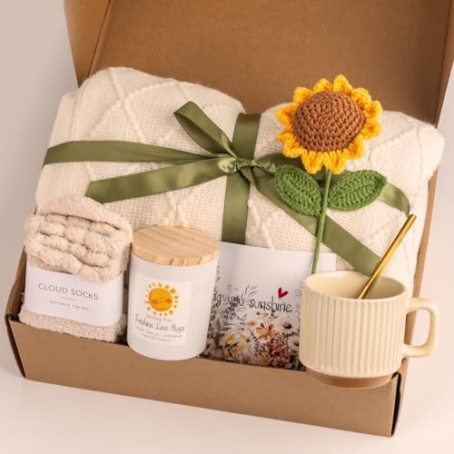Anforsun Sending Sunshine Sunflower, Thinking of You Care Package Unique Gift Baskets for Women, Best Friend Birthday and Get Well Soon by Anforsun