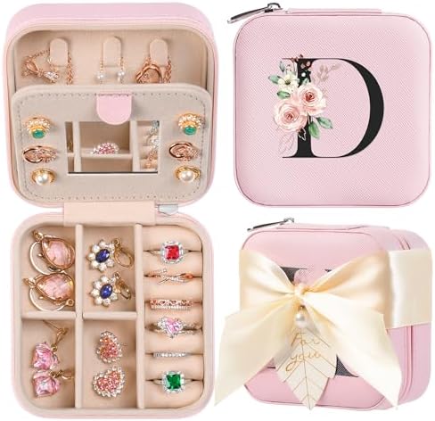 AYGXU Travel Jewelry Box for Women and Girls - Small Case With Initial A-Z - Teacher Gifts by AYGXU