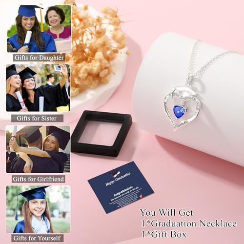 Fervia Graduation Gifts Birthstone CZ Heart Graduation Cap Necklace Gifts - Image 5